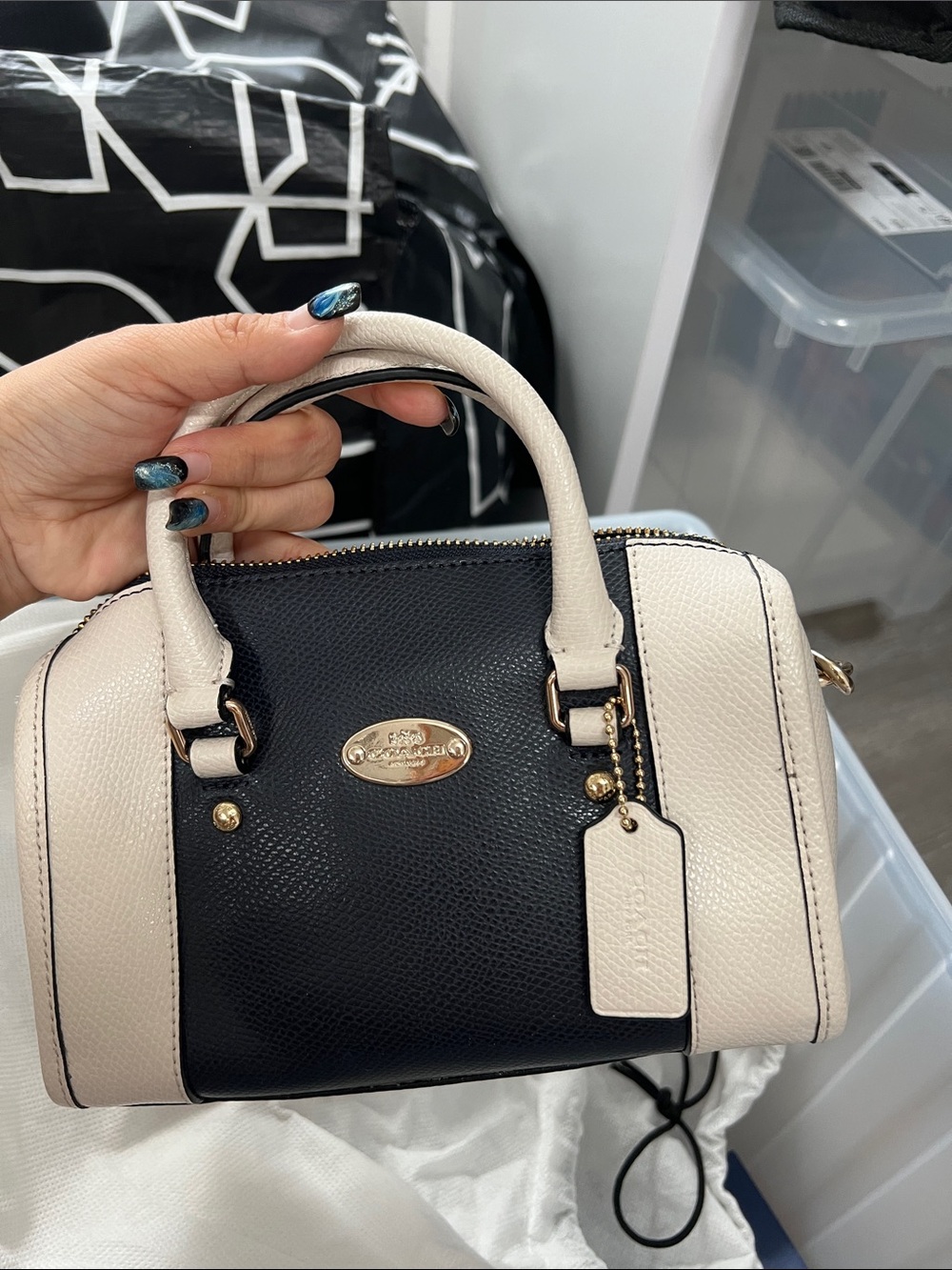 Coach Two-Tone Mini Satchel in dark navy and Cream